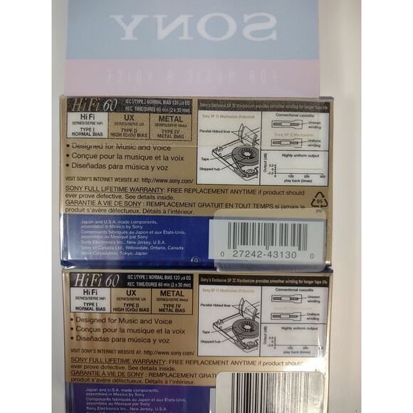 NEW 2 PACK - Sony Hi Fi Type I Normal Bias Blank Cassette Tape 60 Minutes - Picture 5 of 6